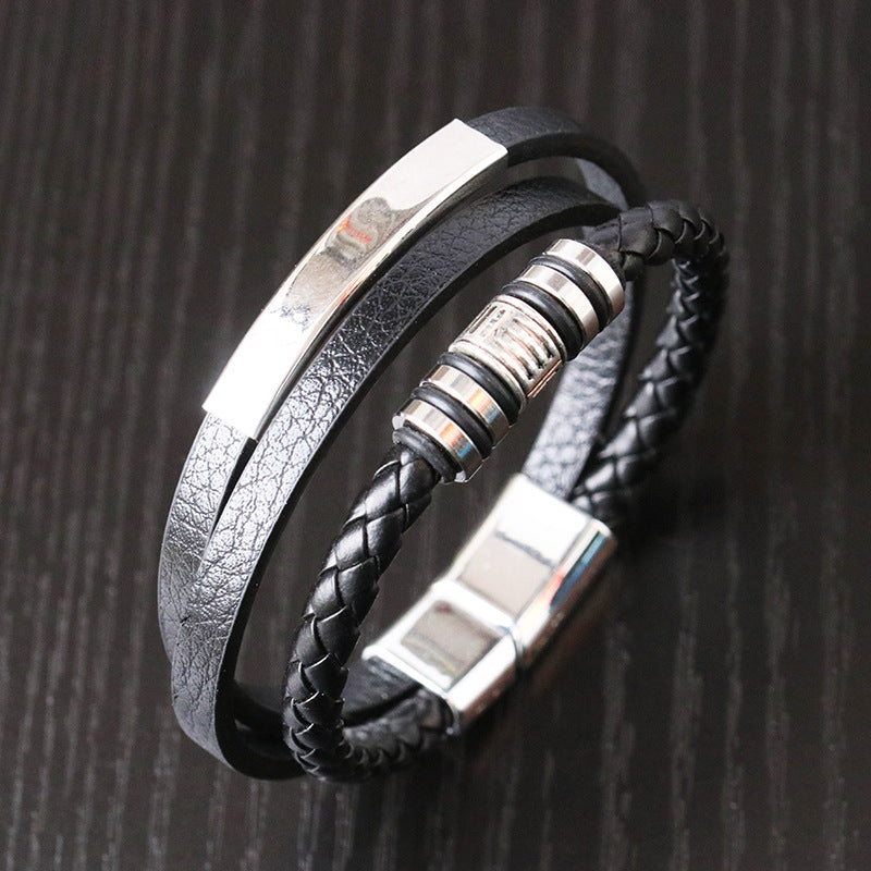 original design solid color pu leather men's bracelets