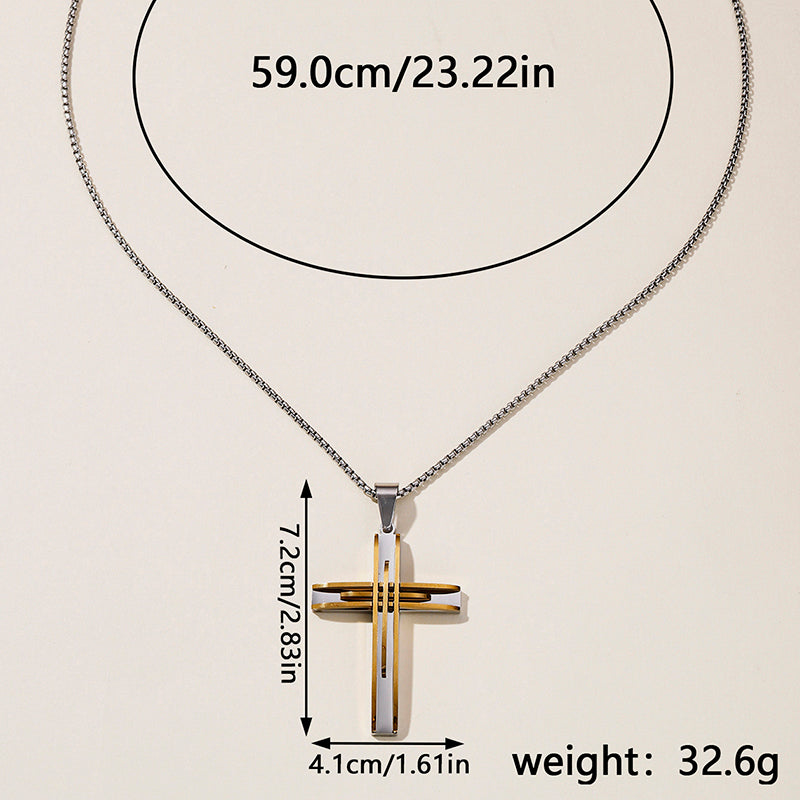 Hip-Hop Retro Cross Round Square 304 Stainless Steel Women's Pendant Necklace