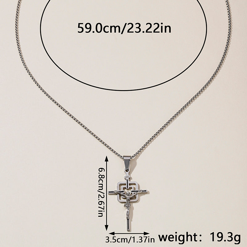 Hip-Hop Retro Cross Round Square 304 Stainless Steel Women's Pendant Necklace