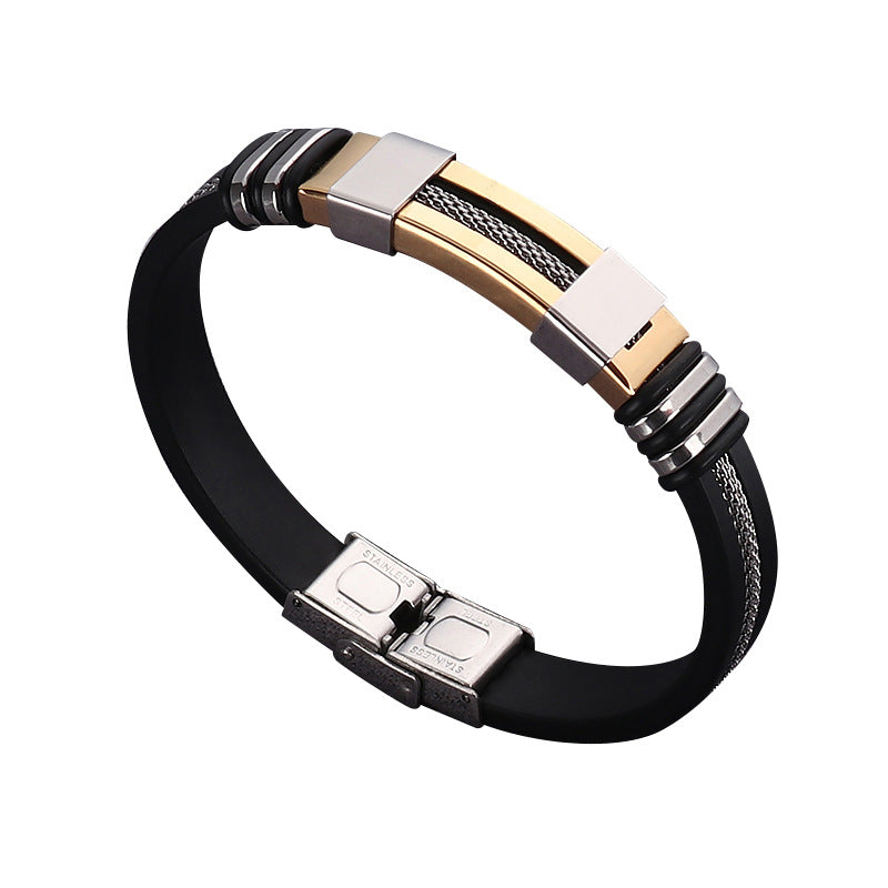 fashion solid color stainless steel silica gel plating men's bangle