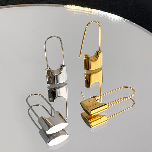 1 pair lady u shape plating titanium steel 18k gold plated earrings