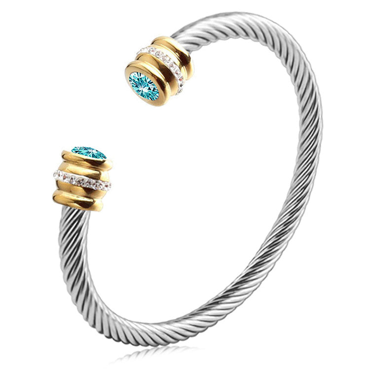 simple style solid color stainless steel inlay zircon cuff bracelets