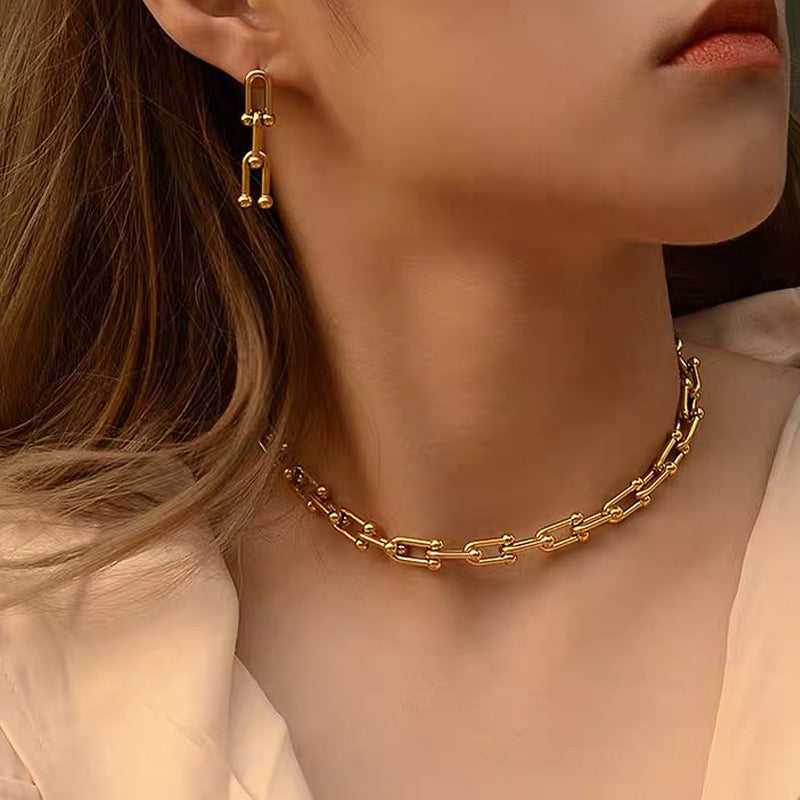 simple style streetwear u shape titanium steel plating necklace