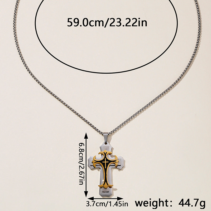 Hip-Hop Retro Cross Round Square 304 Stainless Steel Women's Pendant Necklace
