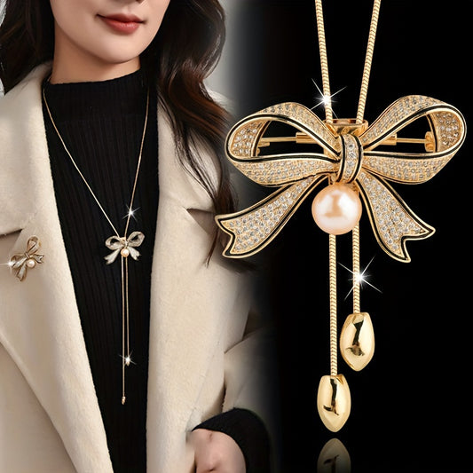 elegant luxurious bow knot alloy inlay rhinestones women's sweater chain