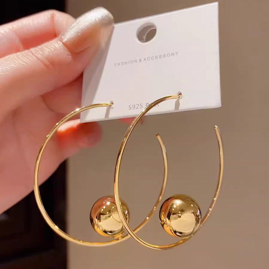 1 pair streetwear ball plating alloy hoop earrings