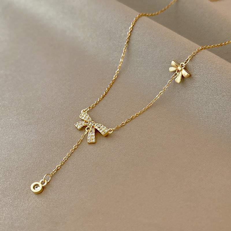 Titanium Steel Elegant Simple Style Heart Shape Butterfly Zircon Pendant Necklace