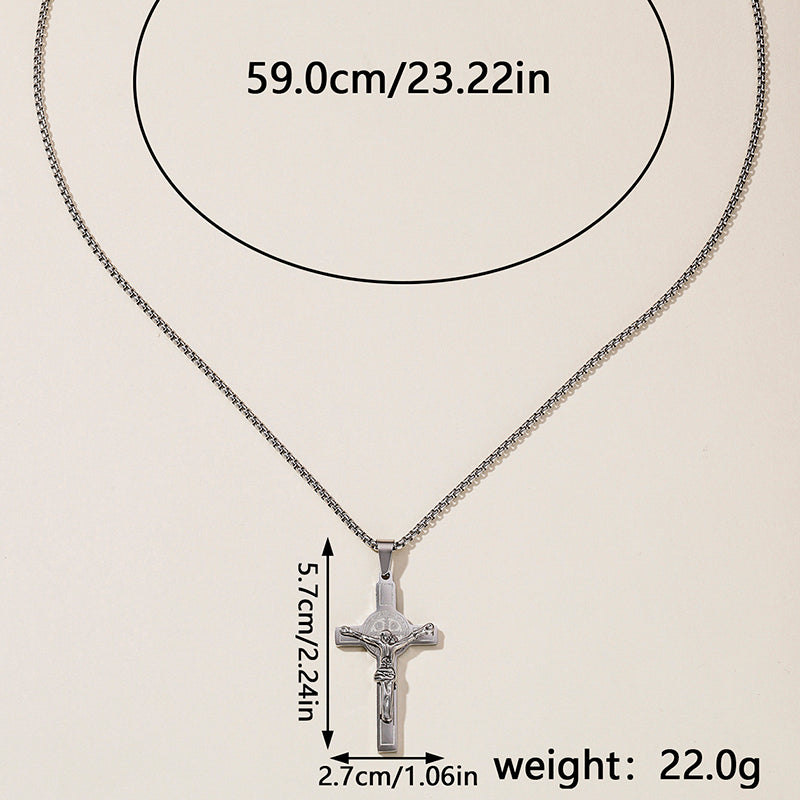 Hip-Hop Retro Cross Round Square 304 Stainless Steel Women's Pendant Necklace