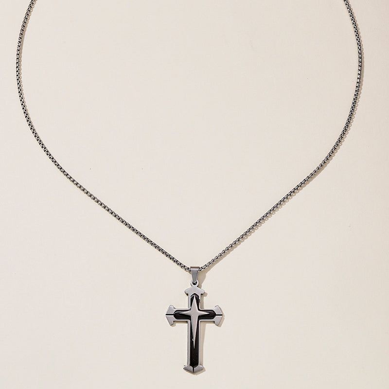 Hip-Hop Retro Cross Round Square 304 Stainless Steel Women's Pendant Necklace