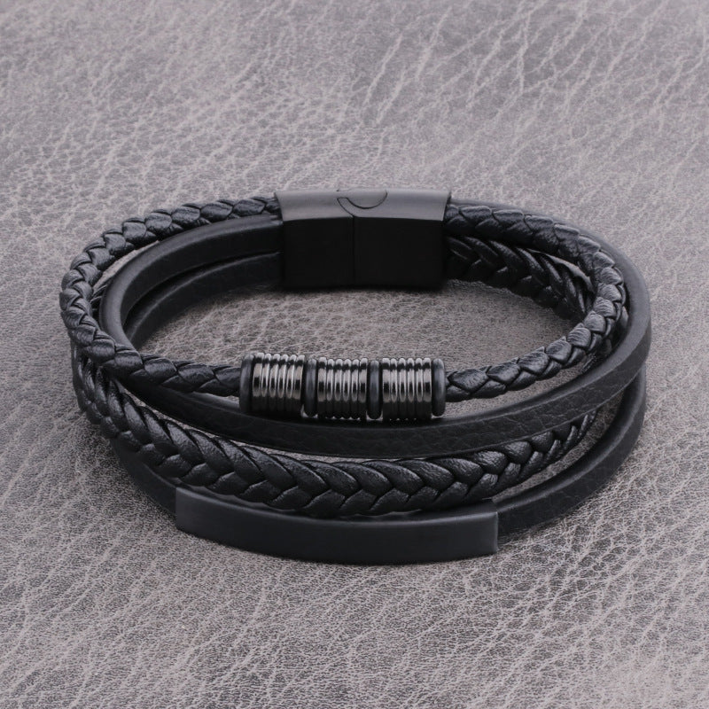 fashion cross rectangle stainless steel pu leather braid unisex bracelets