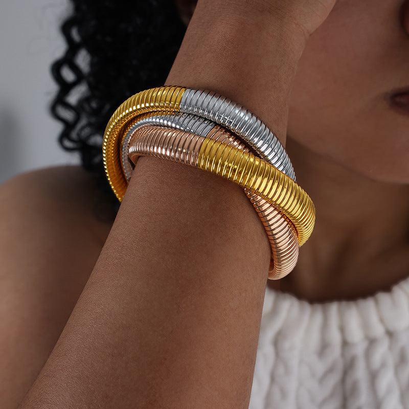 simple style color block solid color titanium steel plating bangle