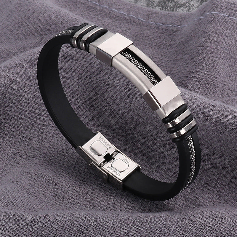 fashion solid color stainless steel silica gel plating men's bangle