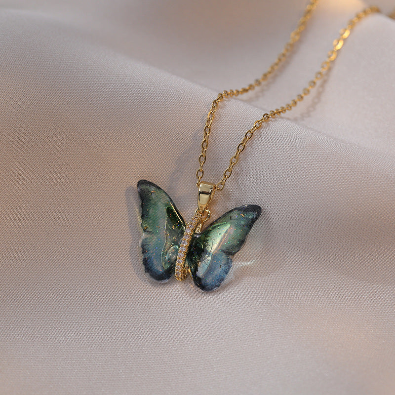 Titanium Steel Simple Style Patchwork Butterfly Pendant Necklace