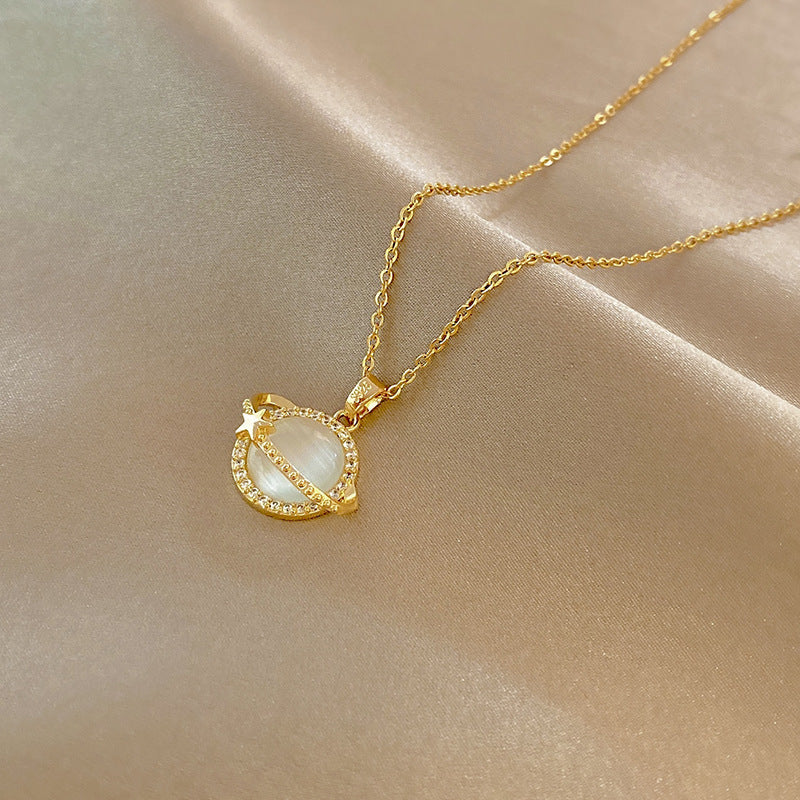 Titanium Steel Elegant Simple Style Heart Shape Butterfly Zircon Pendant Necklace
