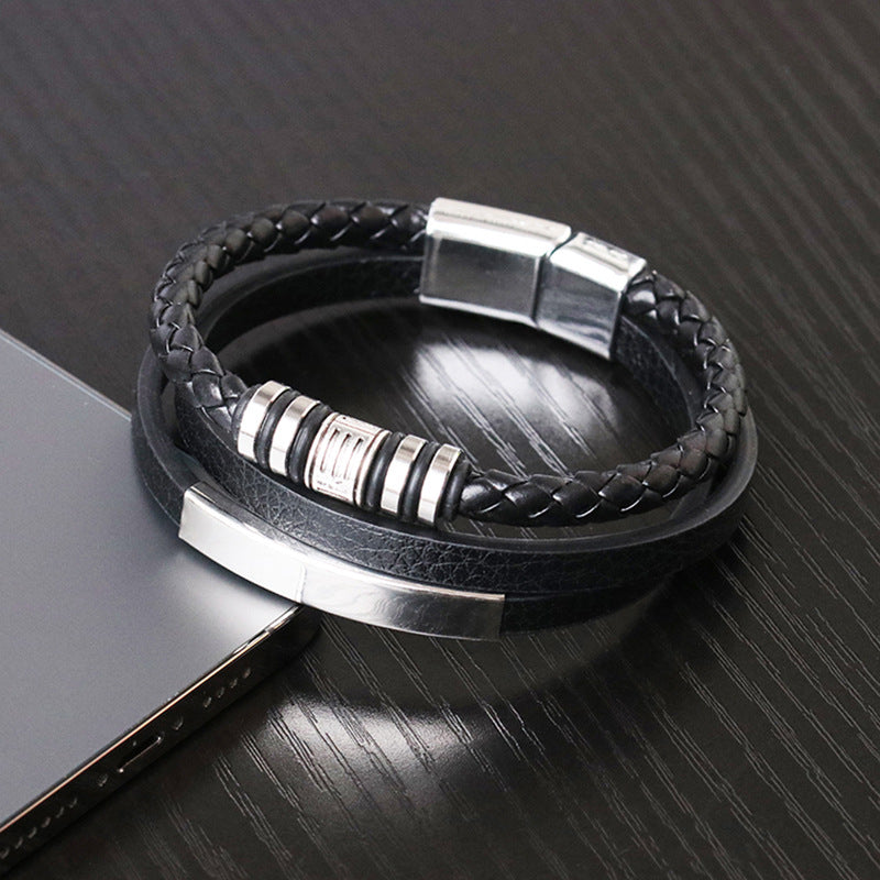 original design solid color pu leather men's bracelets
