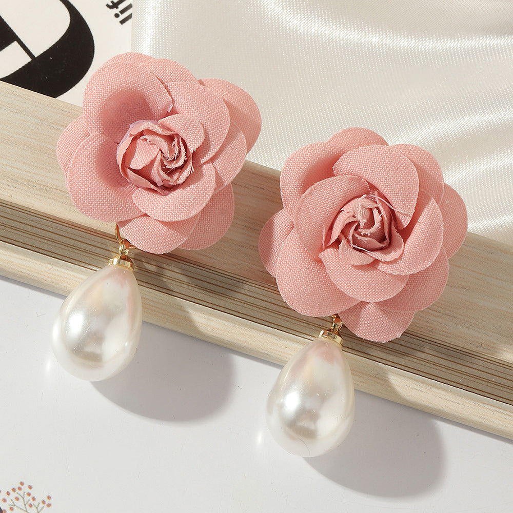 imitation pearl earrings fashion cloth flower earrings women