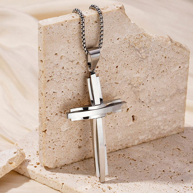 Hip-Hop Retro Cross Round Square 304 Stainless Steel Women's Pendant Necklace