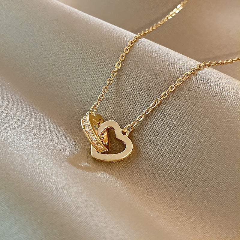 Titanium Steel Elegant Simple Style Heart Shape Butterfly Zircon Pendant Necklace