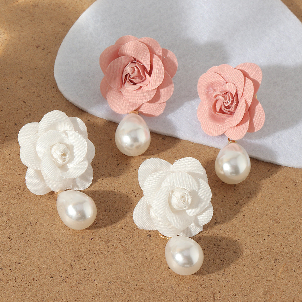imitation pearl earrings fashion cloth flower earrings women