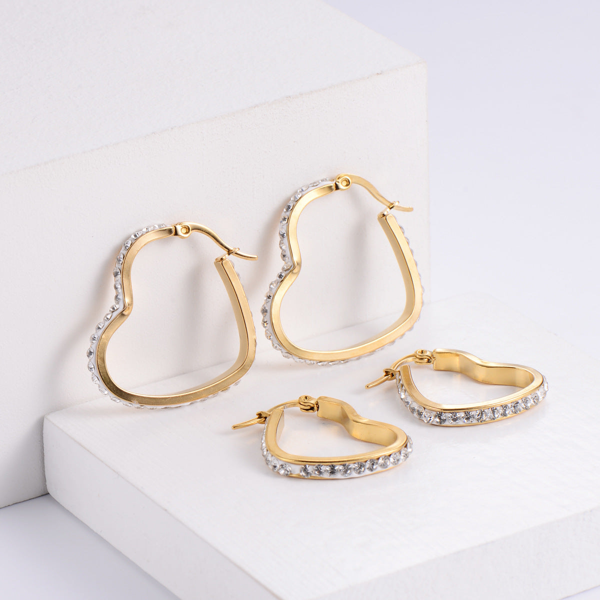 Exaggerated Heart Plating 304 Stainless Steel No Inlaid Mud Drill 18K Gold Plated Earrings