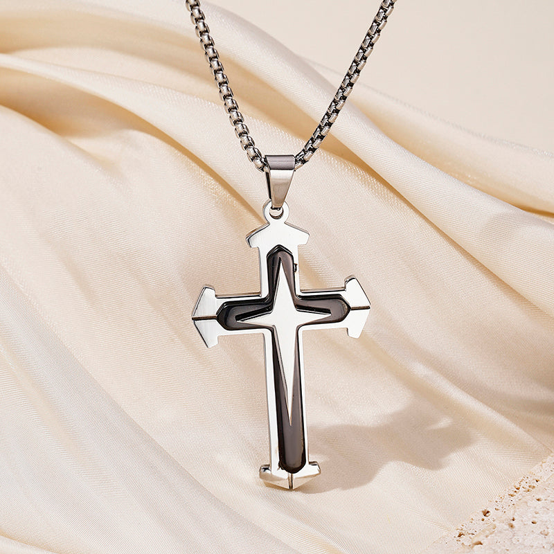 Hip-Hop Retro Cross Round Square 304 Stainless Steel Women's Pendant Necklace