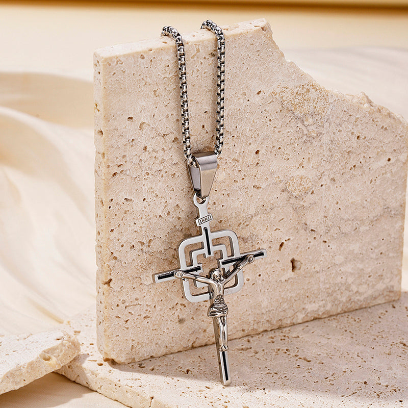 Hip-Hop Retro Cross Round Square 304 Stainless Steel Women's Pendant Necklace