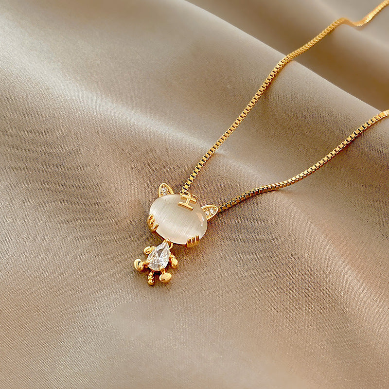 Titanium Steel Elegant Simple Style Heart Shape Butterfly Zircon Pendant Necklace