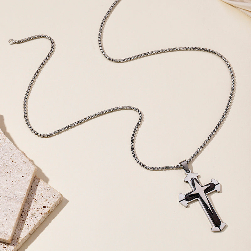 Hip-Hop Retro Cross Round Square 304 Stainless Steel Women's Pendant Necklace