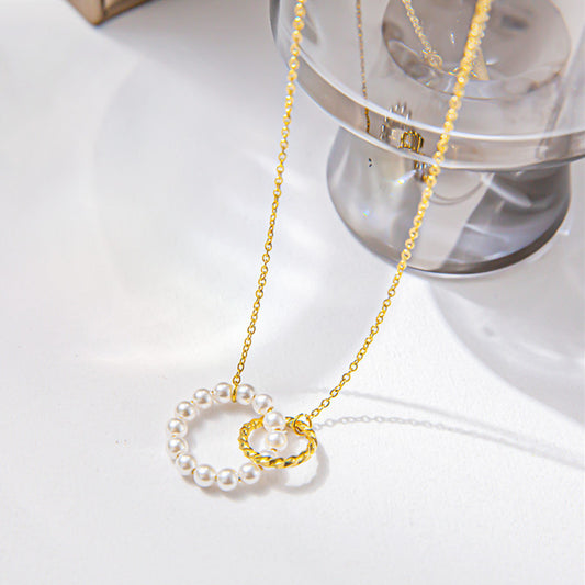 mama geometric titanium steel plating artificial pearls necklace