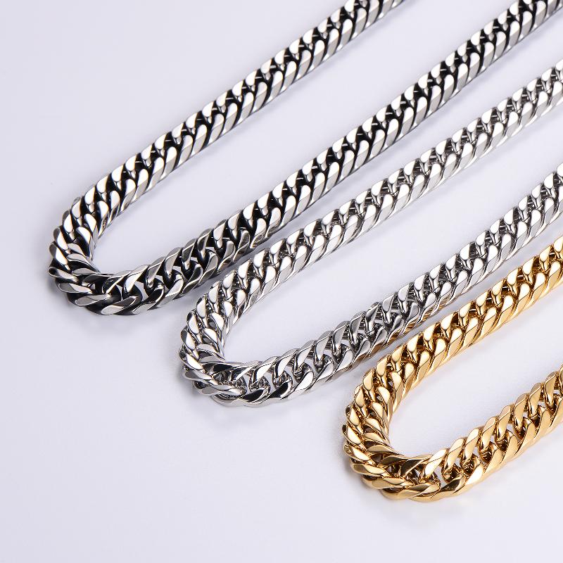 hip-hop rock solid color stainless steel polishing plating 18k gold plated men's long necklace