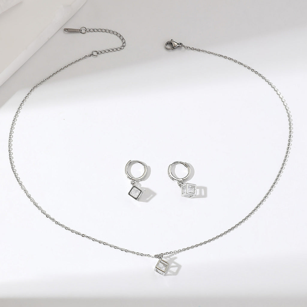 ig style simple style rubik's cube stainless steel plating inlay zircon gold plated jewelry set
