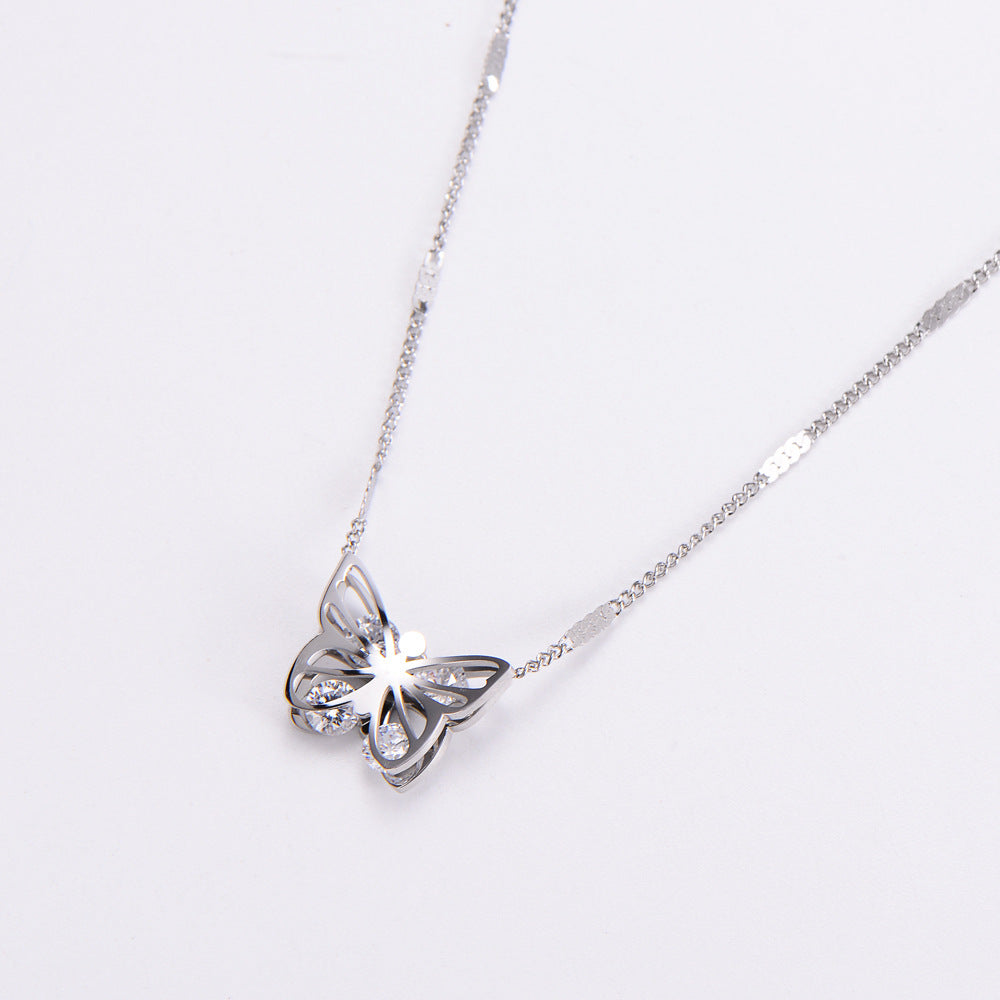 Stainless Steel 18K Gold Plated Fashion Diamond Butterfly Rhinestones