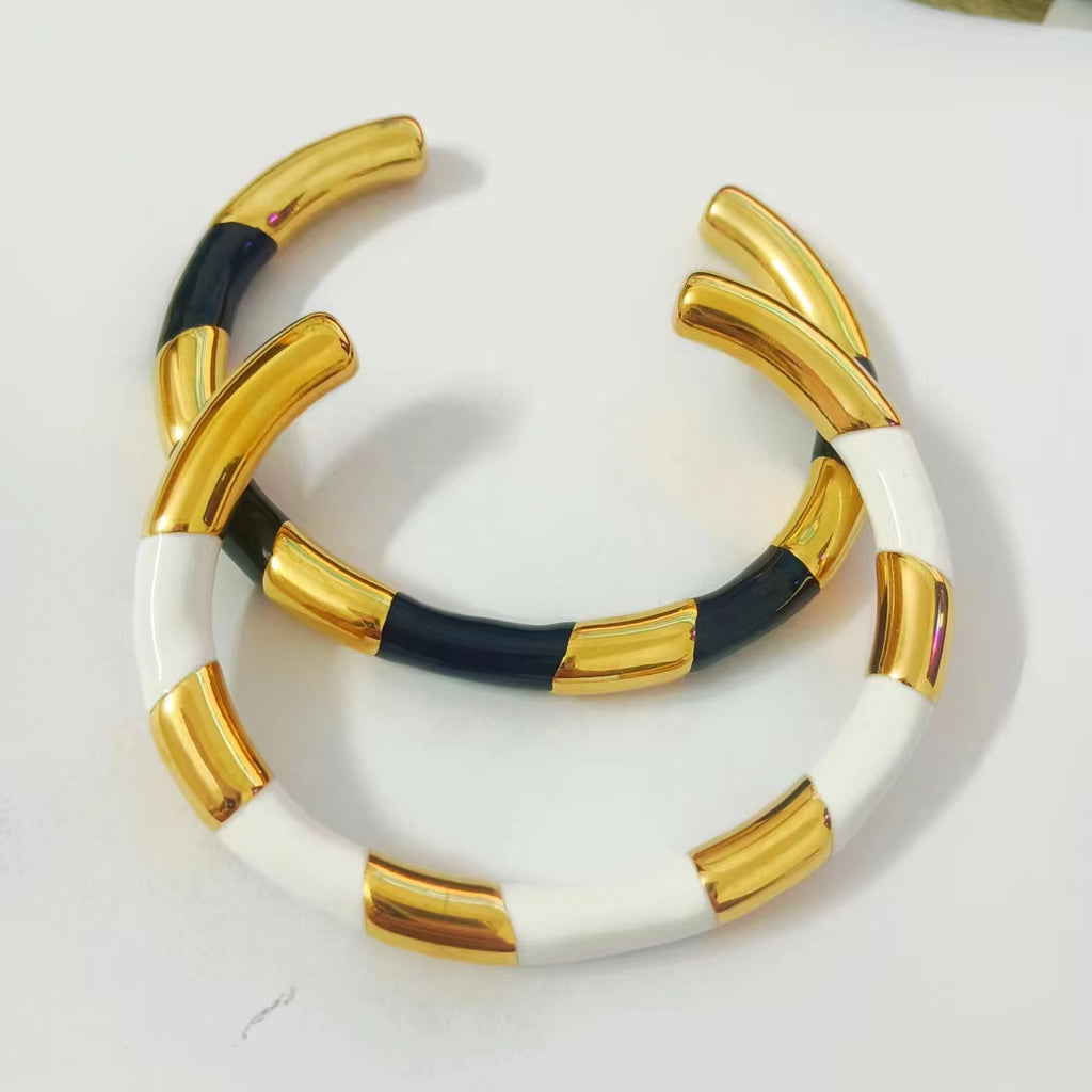 Titanium Steel 18K Gold Plated Retro Geometric Plating Bangle