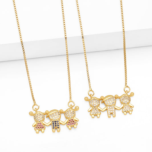 ig style cute human stainless steel copper plating inlay zircon 18k gold plated pendant necklace