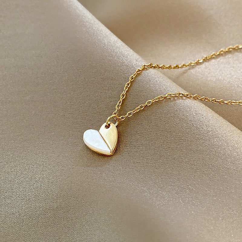 Titanium Steel Elegant Simple Style Heart Shape Butterfly Zircon Pendant Necklace