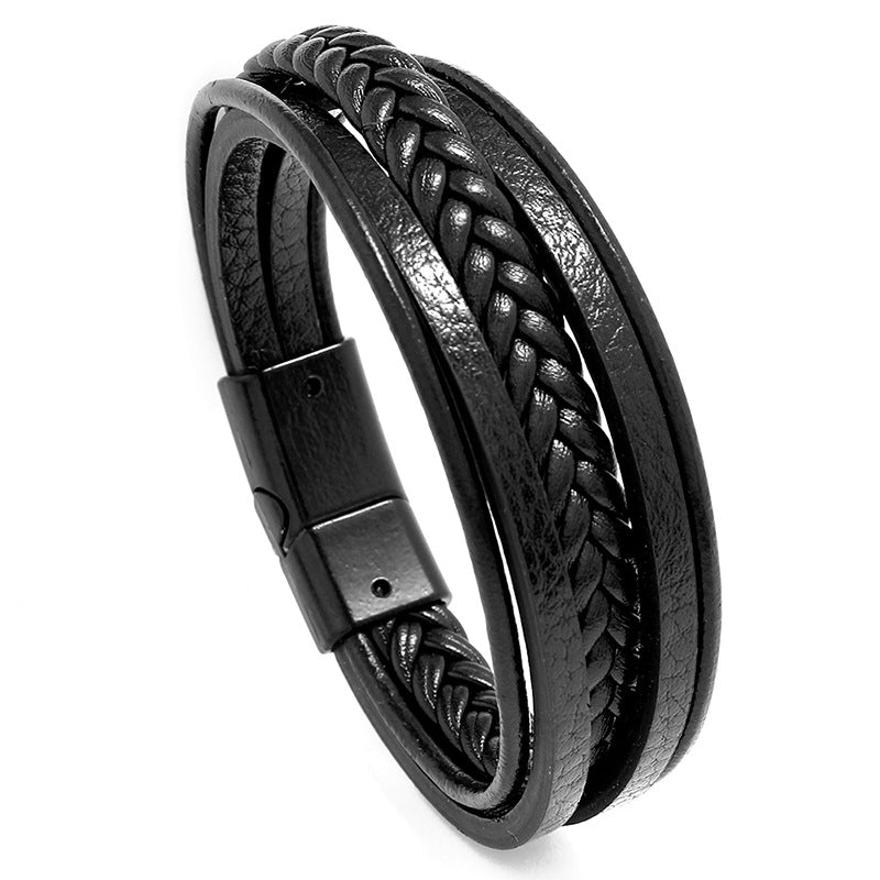 retro multilayer leather  simple magnet buckle  leather bracelet