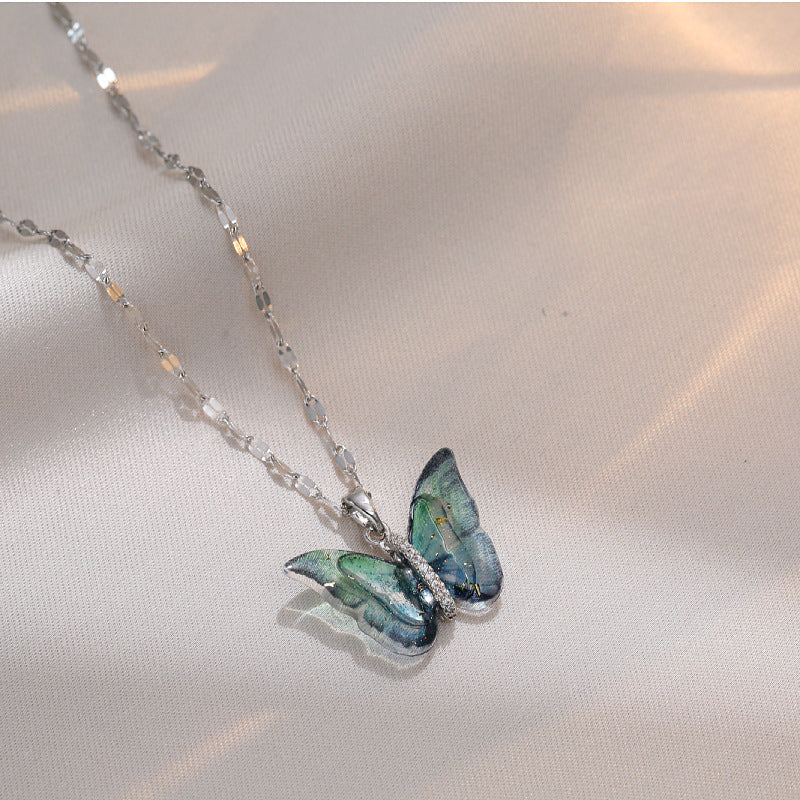 Titanium Steel Simple Style Patchwork Butterfly Pendant Necklace