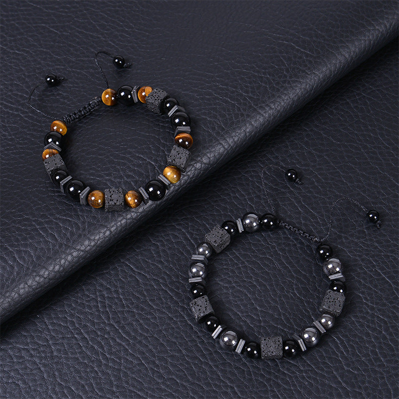 retro round natural stone beaded men's bracelets