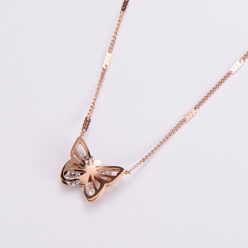 Stainless Steel 18K Gold Plated Fashion Diamond Butterfly Rhinestones