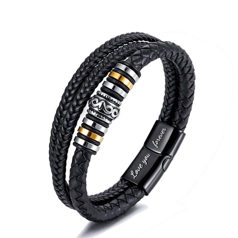 fashion cross rectangle stainless steel pu leather braid unisex bracelets