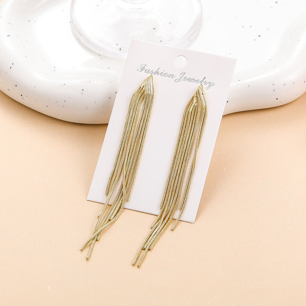 1 pair elegant tassel alloy gold plated women's drop earrings