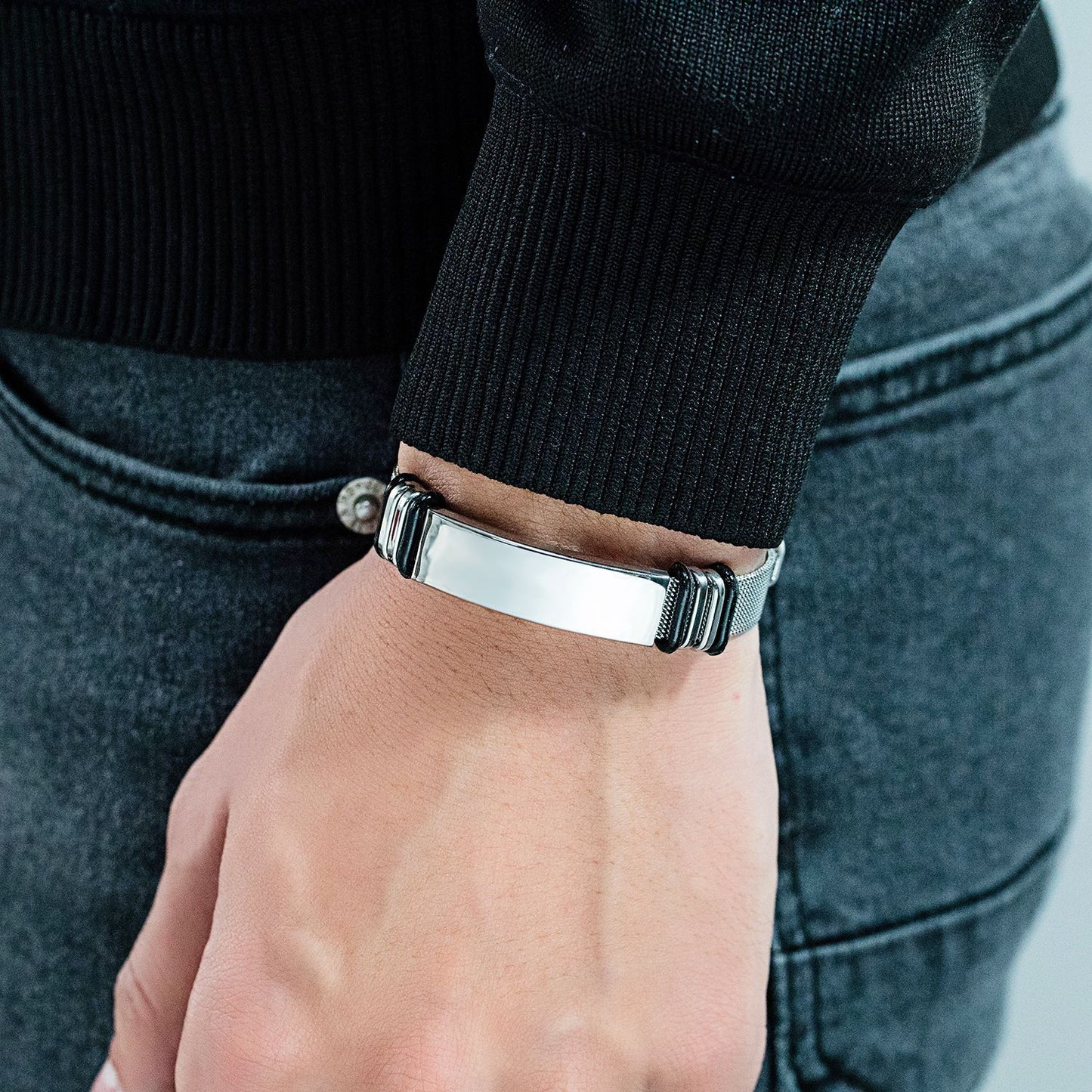 Simple Style Geometric Titanium Steel Plating Men'S wristband