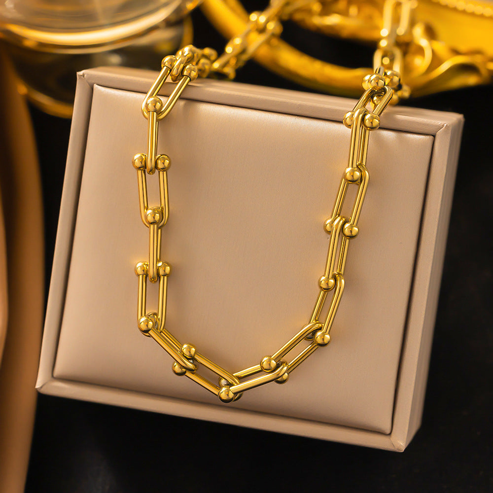 304 Stainless Steel 18K Gold Plated Streetwear Plating U Shape Bracelets Earrings Necklace