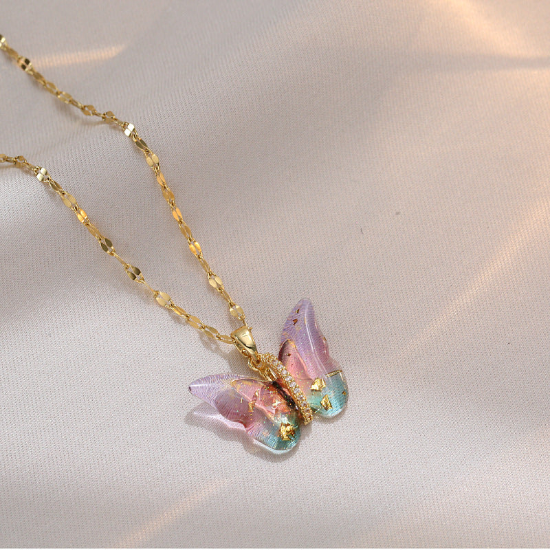 Titanium Steel Simple Style Patchwork Butterfly Pendant Necklace
