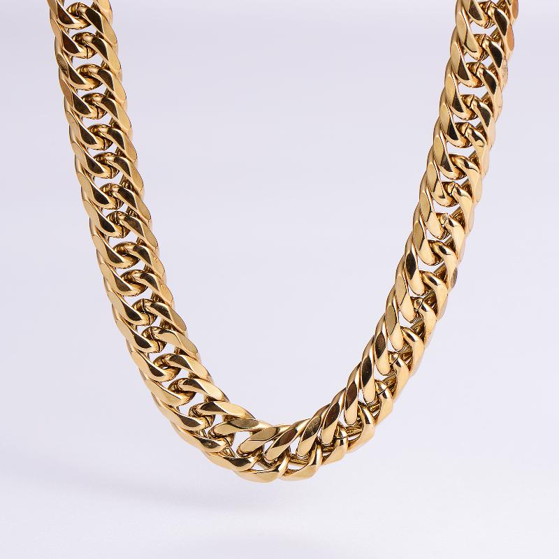hip-hop rock solid color stainless steel polishing plating 18k gold plated men's long necklace