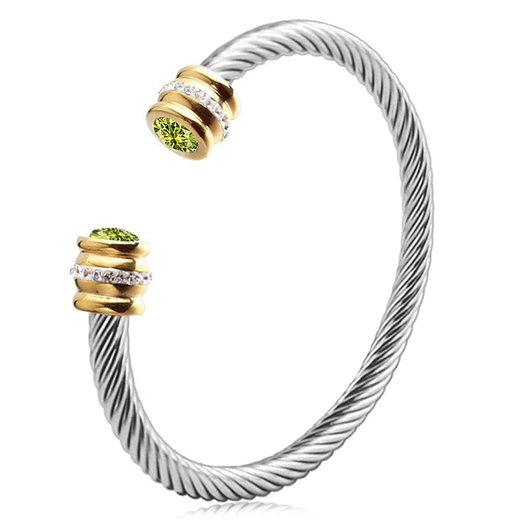 simple style solid color stainless steel inlay zircon cuff bracelets