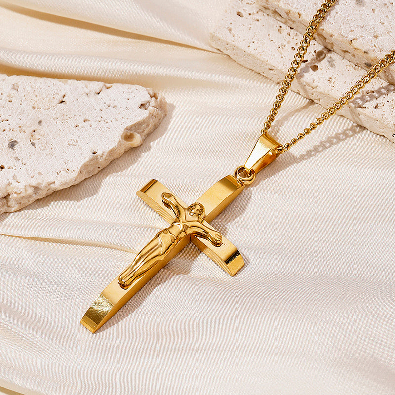 Hip-Hop Retro Cross Round Square 304 Stainless Steel Women's Pendant Necklace