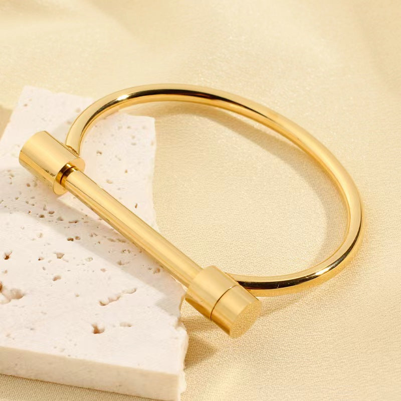 Roman Style Solid Color 304 Stainless Steel 18K Gold Plated Rhinestones Bangle In Bulk