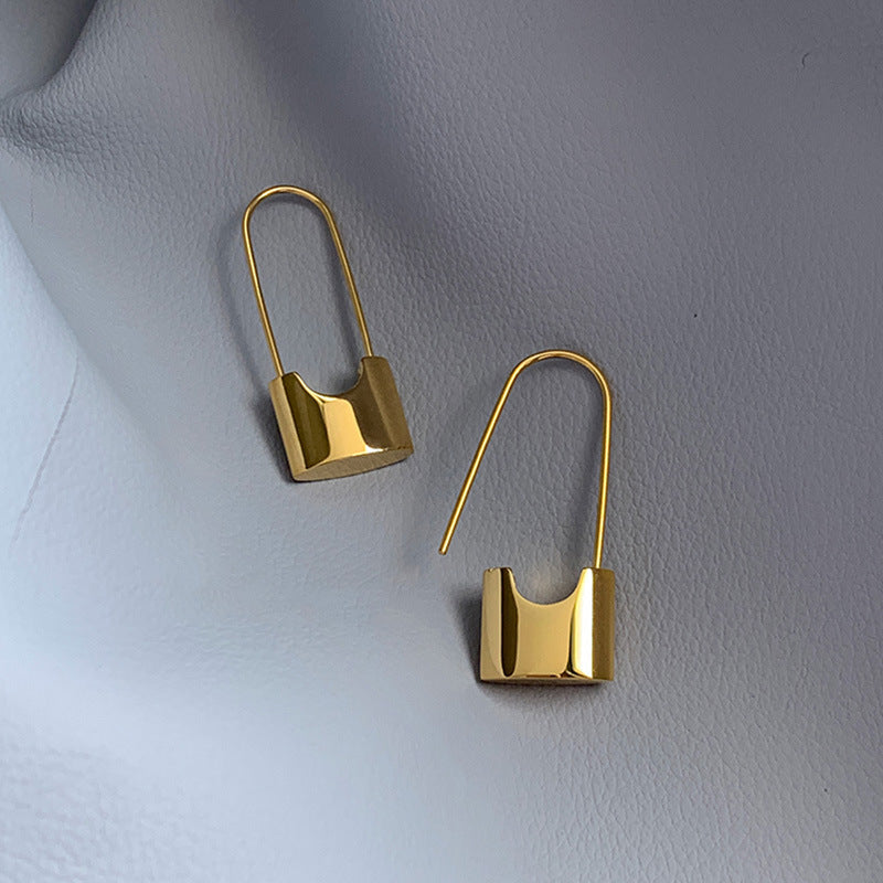 1 pair lady u shape plating titanium steel 18k gold plated earrings