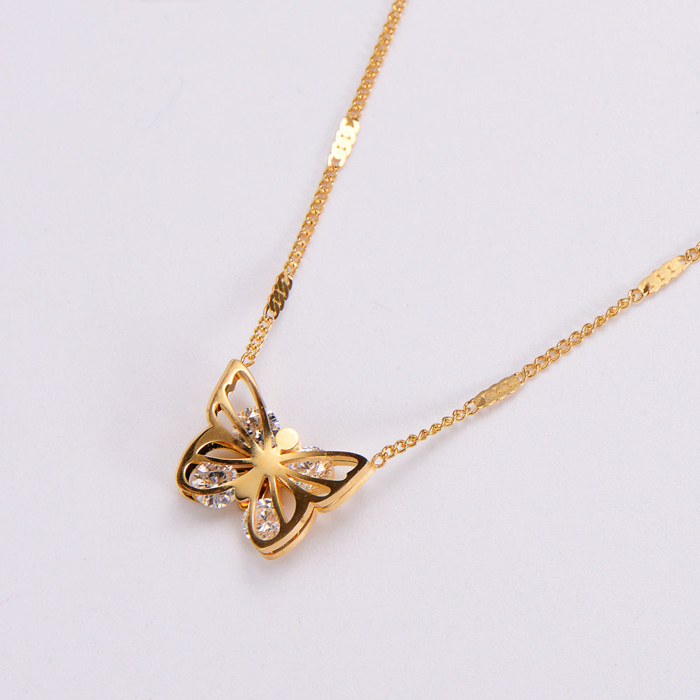 Stainless Steel 18K Gold Plated Fashion Diamond Butterfly Rhinestones